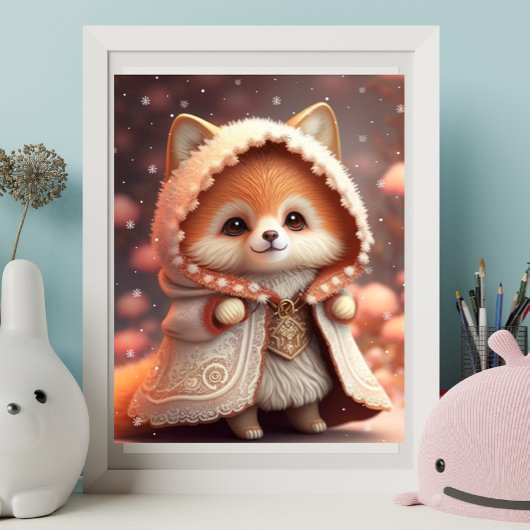 かわいいオレンジ色の狐のローブを着たアートナーサリー ポスター