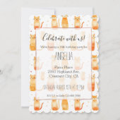 かわいいオレンジ色の猫とドット 招待状 (正面)