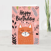 かわいいオレンジ色の猫のイラストアート オーダーメイド写真 カード (正面)