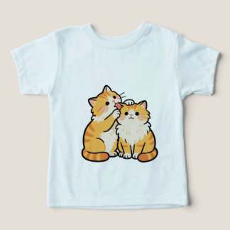 かわいいオレンジ色の猫のカップル子供用Tシャツ