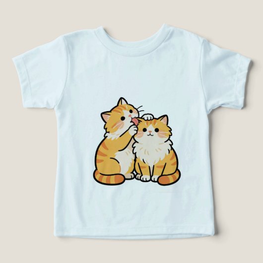かわいいオレンジ色の猫のカップル子供用Tシャツ (デザイン正面)