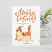 かわいいオレンジ色の猫のペットラバークリスマス フラットカード シーズンカード (スタンド正面)