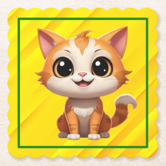 かわいいオレンジ色の猫の漫画スタイルのキャラクター-89738 ペーパーコースター (正面)
