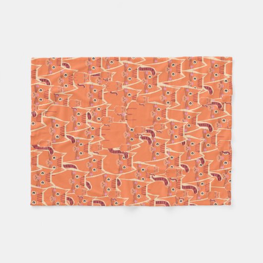 かわいいオレンジ色の猫の群れ フリースブランケット (正面(横))