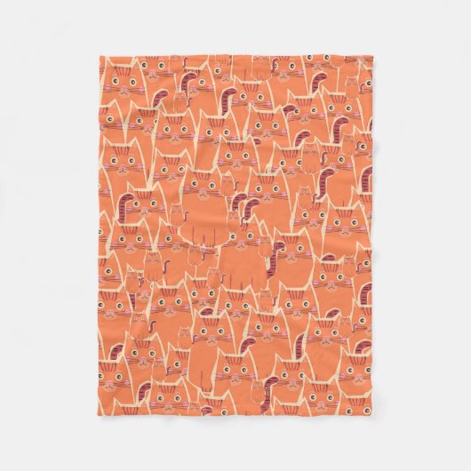 かわいいオレンジ色の猫の群れ フリースブランケット (正面)