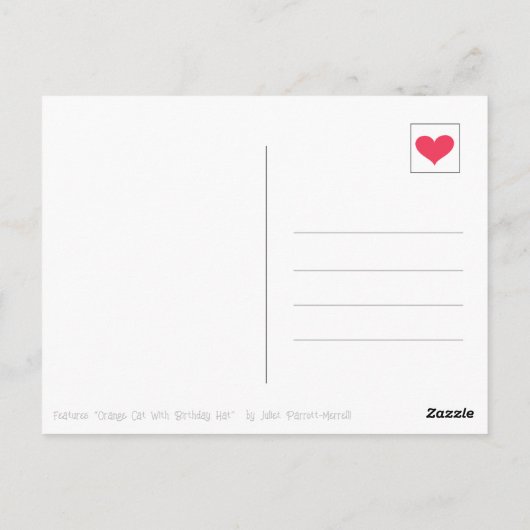 かわいいオレンジ色の猫の誕生日ハット祝福 ポストカード (裏面)