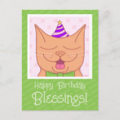 かわいいオレンジ色の猫の誕生日ハット祝福 ポストカード (正面)