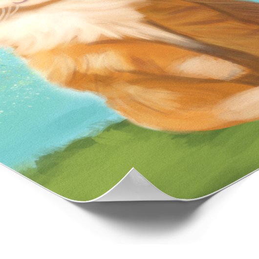 かわいいオレンジ色の猫の赤ちゃんと子供の寝室の装飾 ポスター (角)