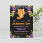 かわいいオレンジ色の猫 花のハロウィンパーティー 招待状 (スタンド正面)