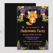 かわいいオレンジ色の猫 花のハロウィンパーティー 招待状 (正面/裏面)