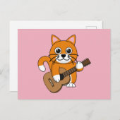 かわいいオレンジ色の白遊猫のギター漫画 シーズンポストカード (正面/裏面)