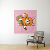 かわいいオレンジ色の白遊猫のギター漫画 タペストリー (インサイチュ(横))