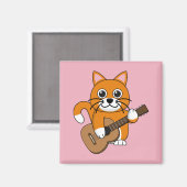 かわいいオレンジ色の白遊猫のギター漫画 マグネット (正面/裏面)