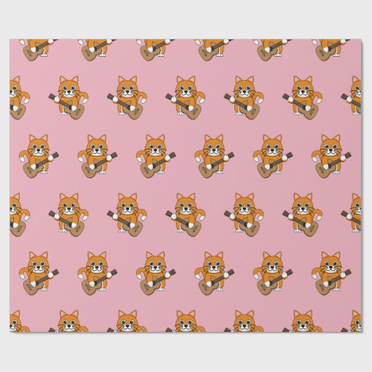 かわいいオレンジ色の白遊猫のギター漫画 ラッピングペーパー (フラット)