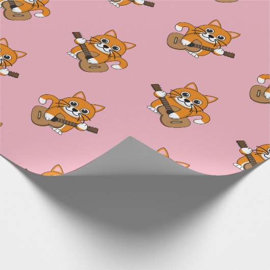 かわいいオレンジ色の白遊猫のギター漫画 ラッピングペーパー (角)