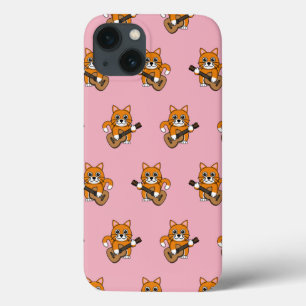 かわいいオレンジ色の白遊猫のギター漫画 iPhone 13ケース