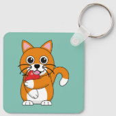 かわいいオレンジ色の白食べ猫の赤りんご漫画 キーホルダー (裏面)