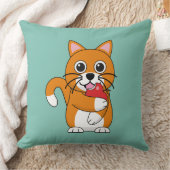 かわいいオレンジ色の白食べ猫の赤りんご漫画 クッション (ブランケット)