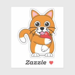 かわいいオレンジ色の白食べ猫の赤りんご漫画 シール