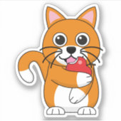 かわいいオレンジ色の白食べ猫の赤りんご漫画 シール (正面)