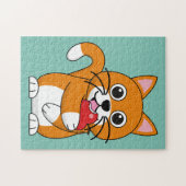 かわいいオレンジ色の白食べ猫の赤りんご漫画 ジグソーパズル (横)