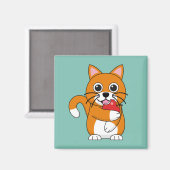 かわいいオレンジ色の白食べ猫の赤りんご漫画 マグネット (正面/裏面)