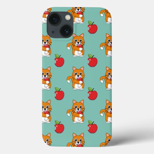 かわいいオレンジ色の白食べ猫の赤りんご漫画 Case-Mate iPhoneケース (裏面)