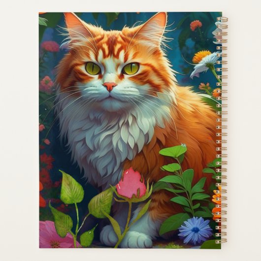 かわいいオレンジ色の花パーソナライズされた猫 プランナー手帳 (裏面)