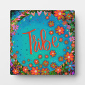 かわいいオレンジ色の花ブルーお洒落トライズイーゼル フォトプラーク (正面)