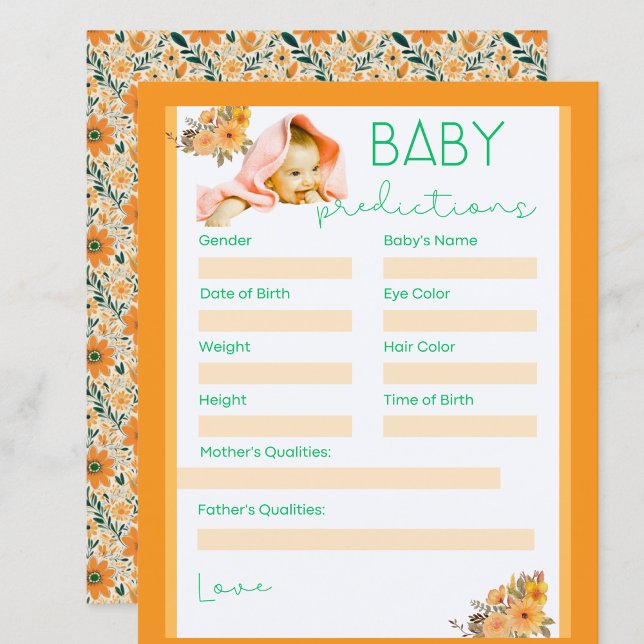 かわいいオレンジ色の花ベビースシャワー予測ゲーム (cute wild flowers orange baby shower game baby prediction .)
