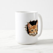 かわいいオレンジ色の虎猫子猫が覗き出す コーヒーマグカップ (正面右)