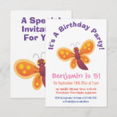 かわいいオレンジ色の蝶の漫画イラスト 招待状 (正面/裏面)