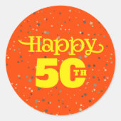 かわいいオレンジ色の誕生日 ラウンドシール (正面)