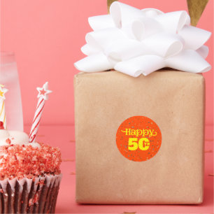 かわいいオレンジ色の誕生日 ラウンドシール