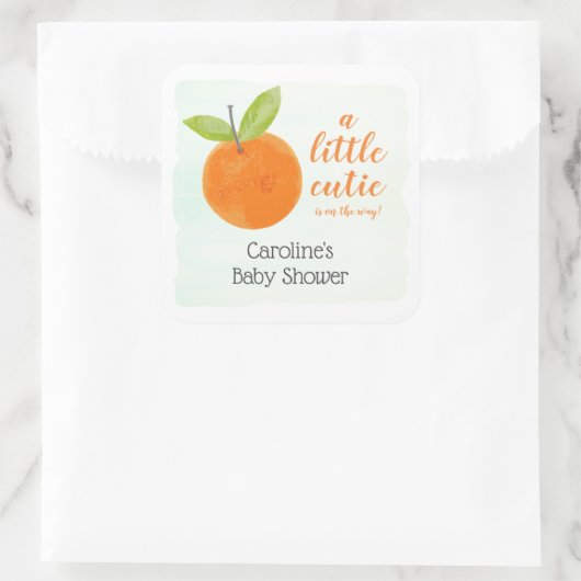 かわいいオレンジ色の赤ちゃんシャワープレゼント スクエアシール (バッグ)