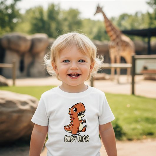 かわいいオレンジ色の赤ちゃん恐竜Tシャツ ベビーTシャツ