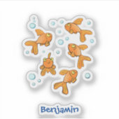 かわいいオレンジ色の金魚の漫画イラストレーション シール (正面)