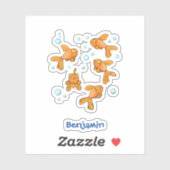 かわいいオレンジ色の金魚の漫画イラストレーション シール (シート)