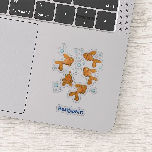 かわいいオレンジ色の金魚の漫画イラストレーション シール (詳細)