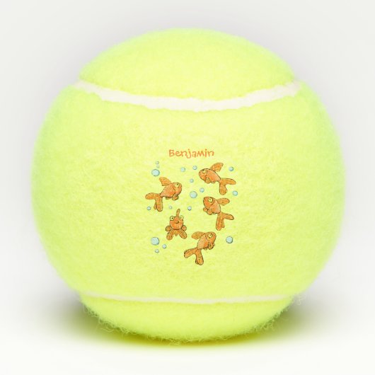 かわいいオレンジ色の金魚の漫画イラストレーション テニスボール (裏面)