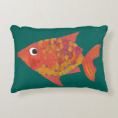 かわいいオレンジ色の魚のティール（緑がかった色）カスタムアクセント枕 アクセントクッション (正面)