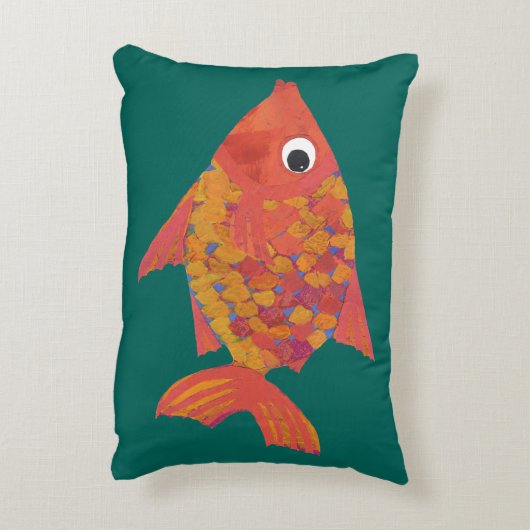 かわいいオレンジ色の魚のティール(緑がかった色)カスタムアクセント枕 アクセントクッション (裏面(縦))