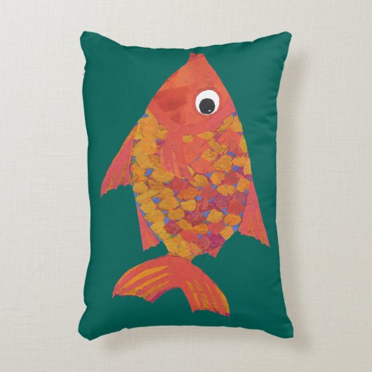 かわいいオレンジ色の魚のティール（緑がかった色）カスタムアクセント枕 アクセントクッション (正面(垂直))