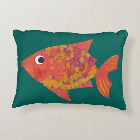 かわいいオレンジ色の魚のティール（緑がかった色）カスタムアクセント枕 アクセントクッション (裏面)