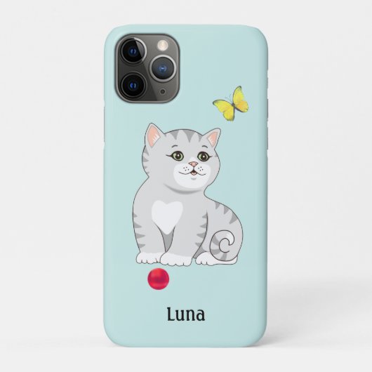 かわいいオレンジ虎猫キティキャットオンライトブルー Case-Mate iPhoneケース (裏)