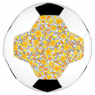 かわいいオレンジ黄色白い花の模様 サッカーボール