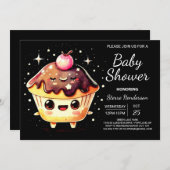 かわいいオンライン小さなマフィン男の子の赤ちゃんシャワー 招待状 (正面/裏面)