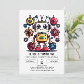 かわいいオンライン メタル ロボット 誕生日 招待状 (スタンド正面)