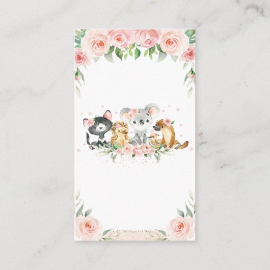 かわいいオーストラリアの動物たちピンクのフローラおむつラッフル エンクロージャーカード (裏面)
