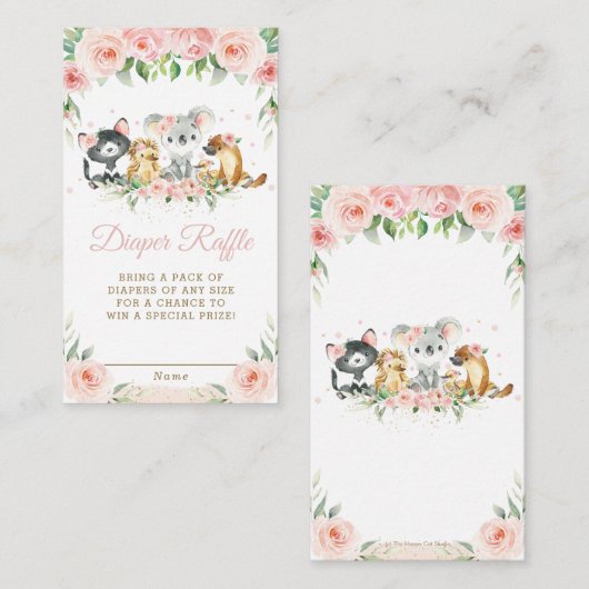 かわいいオーストラリアの動物たちピンクのフローラおむつラッフル エンクロージャーカード (正面/裏面)